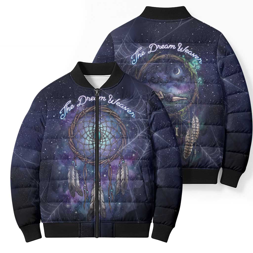 Dreamcatcher Native American Bomber Puffer Jacket Feathers and Starry Night Sky The Dream Weaver Theme - Wonder Print Shop