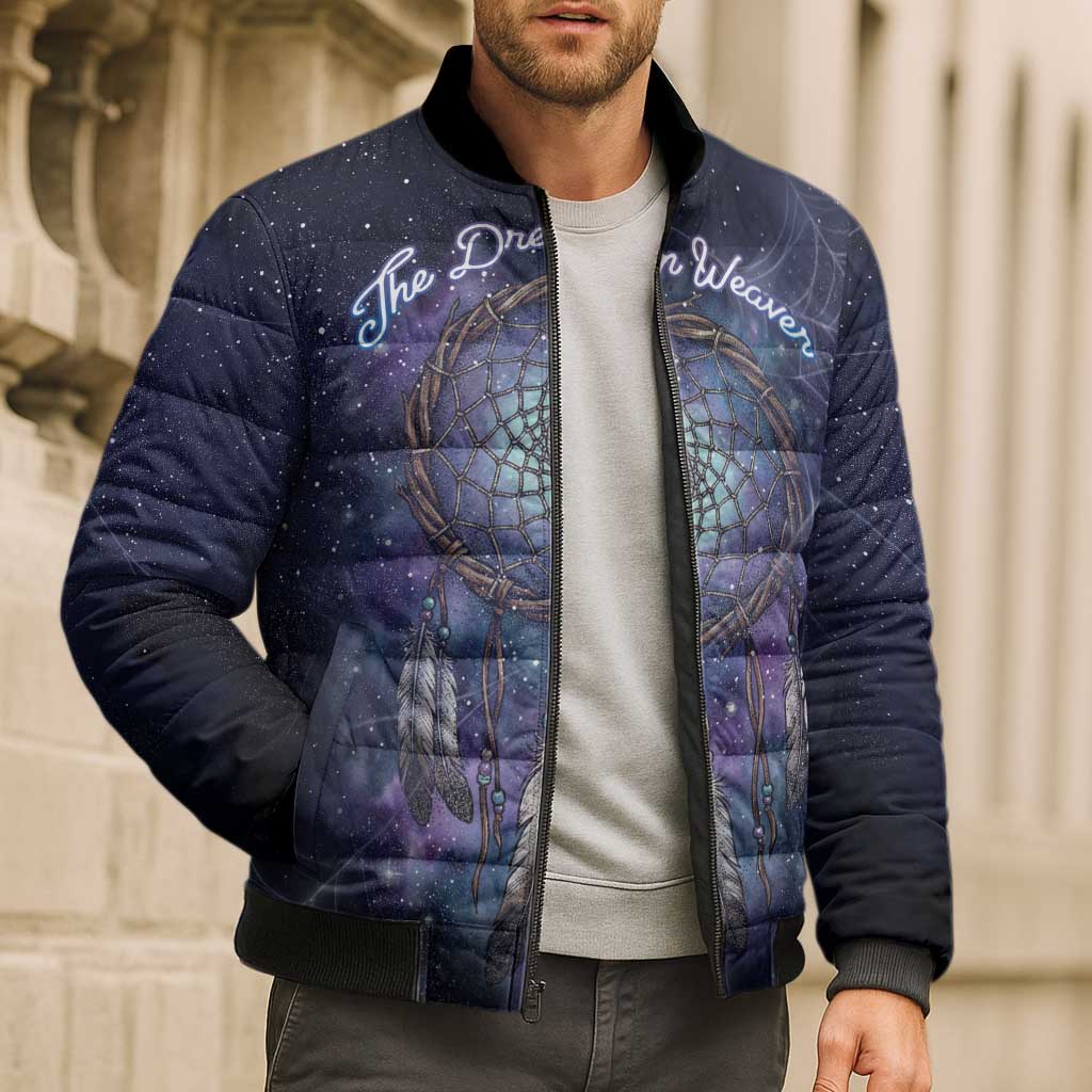 Dreamcatcher Native American Bomber Puffer Jacket Feathers and Starry Night Sky The Dream Weaver Theme - Wonder Print Shop
