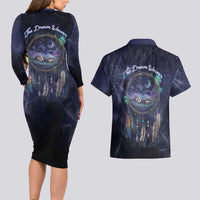 Dreamcatcher Native American Couples Matching Long Sleeve Bodycon Dress and Hawaiian Shirt Feathers and Starry Night Sky The Dream Weaver Theme - Wonder Print Shop