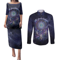 Dreamcatcher Native American Couples Matching Puletasi and Long Sleeve Button Shirt Feathers and Starry Night Sky The Dream Weaver Theme - Wonder Print Shop