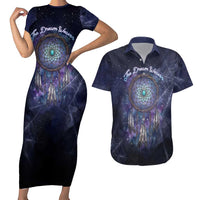 Dreamcatcher Native American Couples Matching Short Sleeve Bodycon Dress and Hawaiian Shirt Feathers and Starry Night Sky The Dream Weaver Theme - Wonder Print Shop