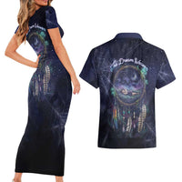 Dreamcatcher Native American Couples Matching Short Sleeve Bodycon Dress and Hawaiian Shirt Feathers and Starry Night Sky The Dream Weaver Theme - Wonder Print Shop