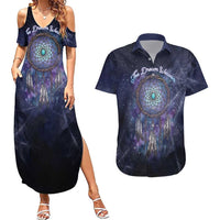 Dreamcatcher Native American Couples Matching Summer Maxi Dress and Hawaiian Shirt Feathers and Starry Night Sky The Dream Weaver Theme - Wonder Print Shop