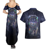 Dreamcatcher Native American Couples Matching Summer Maxi Dress and Hawaiian Shirt Feathers and Starry Night Sky The Dream Weaver Theme - Wonder Print Shop