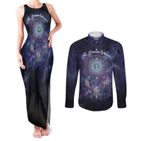 Dreamcatcher Native American Couples Matching Tank Maxi Dress and Long Sleeve Button Shirt Feathers and Starry Night Sky The Dream Weaver Theme - Wonder Print Shop