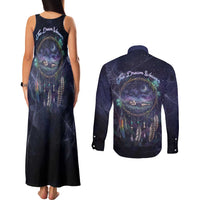Dreamcatcher Native American Couples Matching Tank Maxi Dress and Long Sleeve Button Shirt Feathers and Starry Night Sky The Dream Weaver Theme - Wonder Print Shop