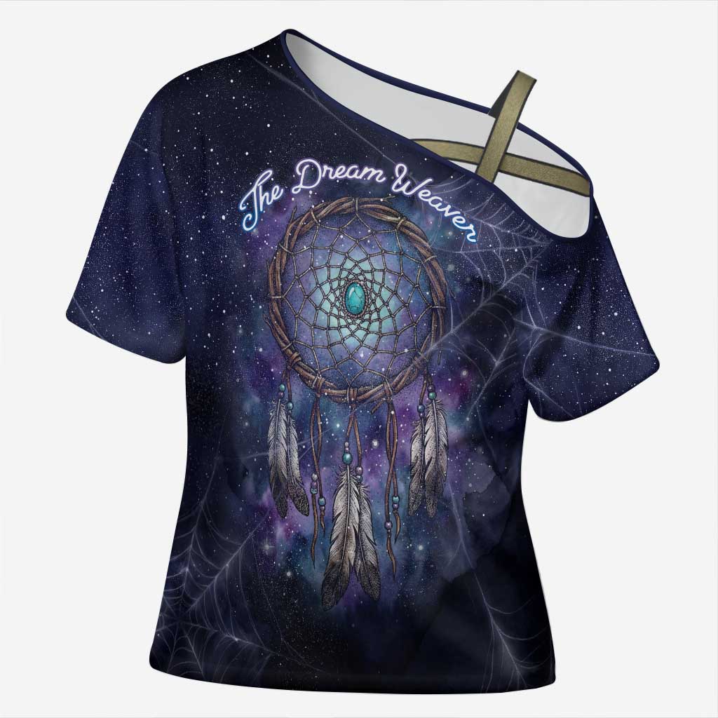 Dreamcatcher Native American Cross Shoulder Shirt Feathers and Starry Night Sky The Dream Weaver Theme - Wonder Print Shop