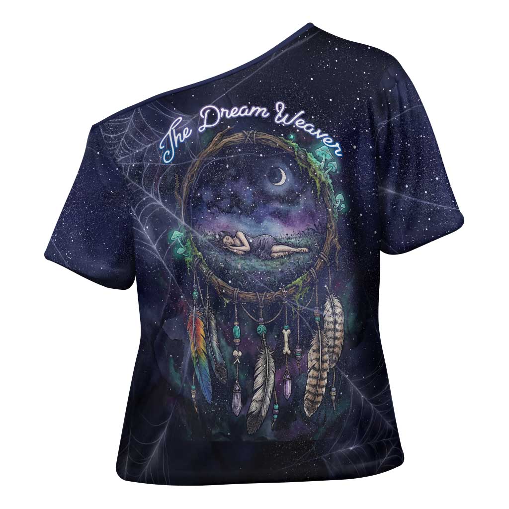 Dreamcatcher Native American Cross Shoulder Shirt Feathers and Starry Night Sky The Dream Weaver Theme - Wonder Print Shop