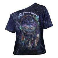 Dreamcatcher Native American Cross Shoulder Shirt Feathers and Starry Night Sky The Dream Weaver Theme - Wonder Print Shop