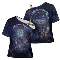 Dreamcatcher Native American Cross Shoulder Shirt Feathers and Starry Night Sky The Dream Weaver Theme - Wonder Print Shop