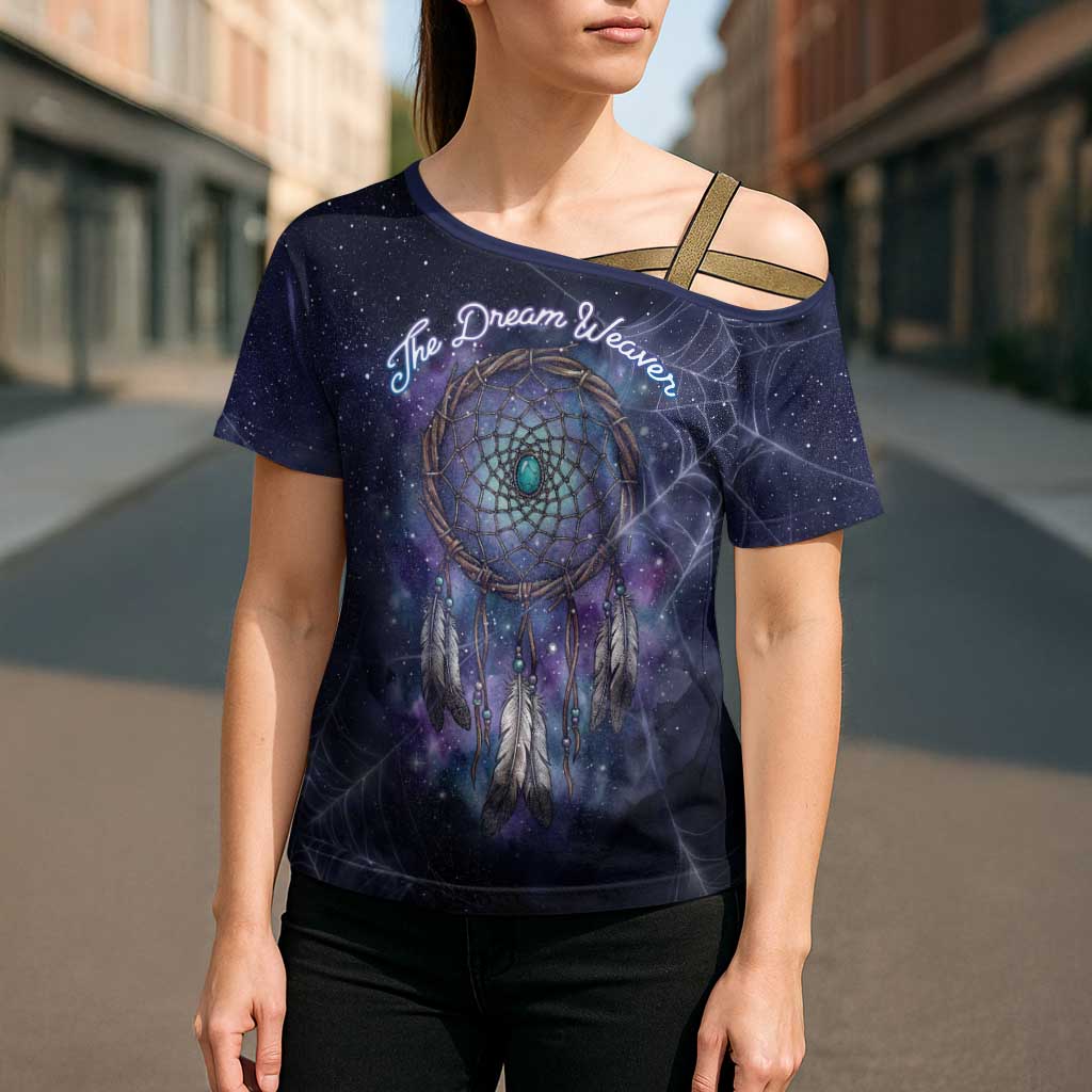 Dreamcatcher Native American Cross Shoulder Shirt Feathers and Starry Night Sky The Dream Weaver Theme - Wonder Print Shop
