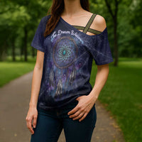 Dreamcatcher Native American Cross Shoulder Shirt Feathers and Starry Night Sky The Dream Weaver Theme - Wonder Print Shop