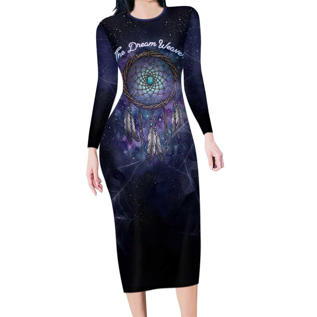 Dreamcatcher Native American Family Matching Long Sleeve Bodycon Dress and Hawaiian Shirt Feathers and Starry Night Sky The Dream Weaver Theme - Wonder Print Shop