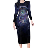 Dreamcatcher Native American Family Matching Long Sleeve Bodycon Dress and Hawaiian Shirt Feathers and Starry Night Sky The Dream Weaver Theme - Wonder Print Shop