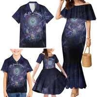 Dreamcatcher Native American Family Matching Mermaid Dress and Hawaiian Shirt Feathers and Starry Night Sky The Dream Weaver Theme - Wonder Print Shop