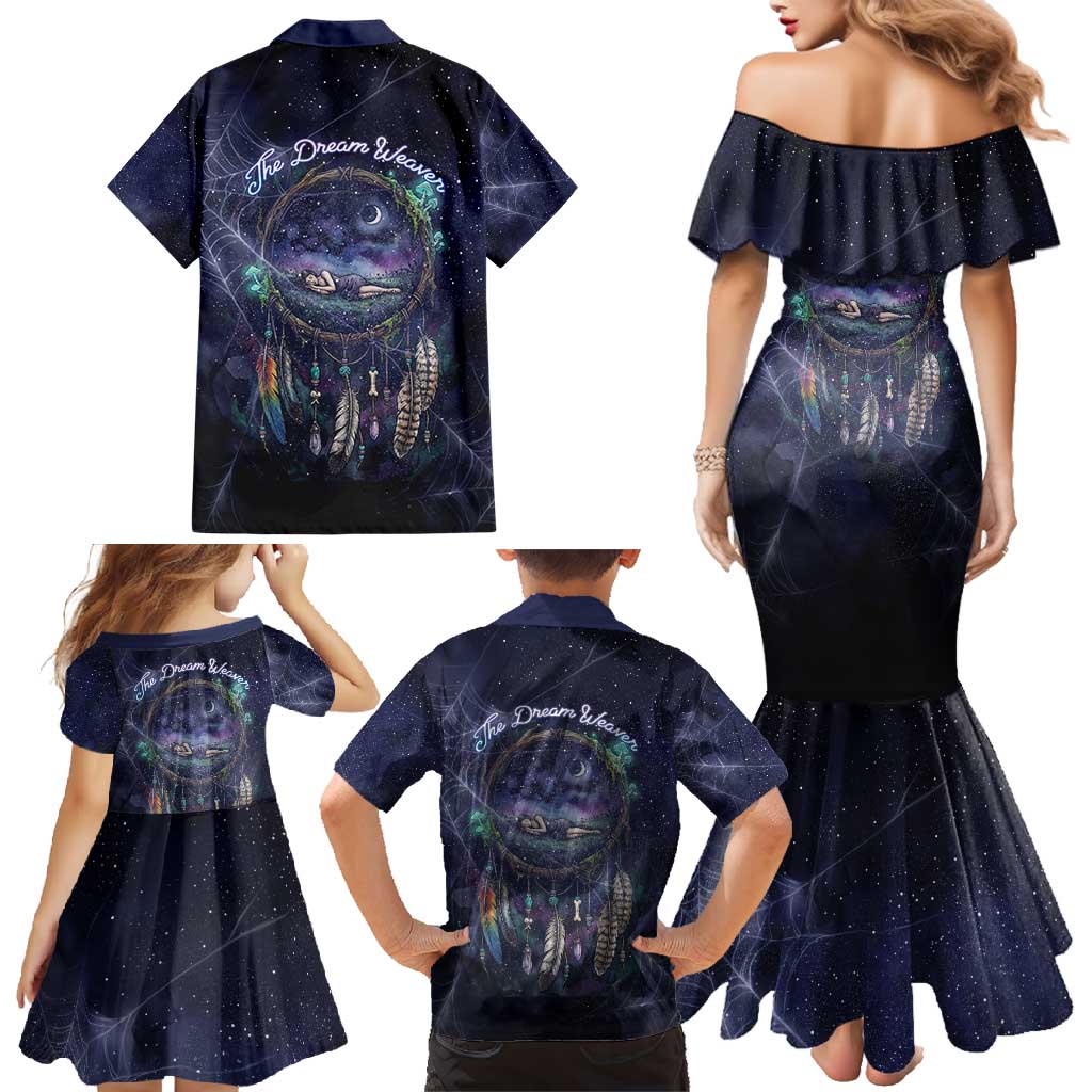 Dreamcatcher Native American Family Matching Mermaid Dress and Hawaiian Shirt Feathers and Starry Night Sky The Dream Weaver Theme - Wonder Print Shop
