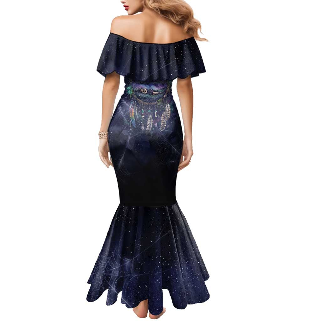 Dreamcatcher Native American Family Matching Mermaid Dress and Hawaiian Shirt Feathers and Starry Night Sky The Dream Weaver Theme - Wonder Print Shop