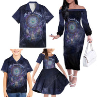Dreamcatcher Native American Family Matching Off The Shoulder Long Sleeve Dress and Hawaiian Shirt Feathers and Starry Night Sky The Dream Weaver Theme - Wonder Print Shop