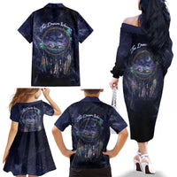 Dreamcatcher Native American Family Matching Off The Shoulder Long Sleeve Dress and Hawaiian Shirt Feathers and Starry Night Sky The Dream Weaver Theme - Wonder Print Shop