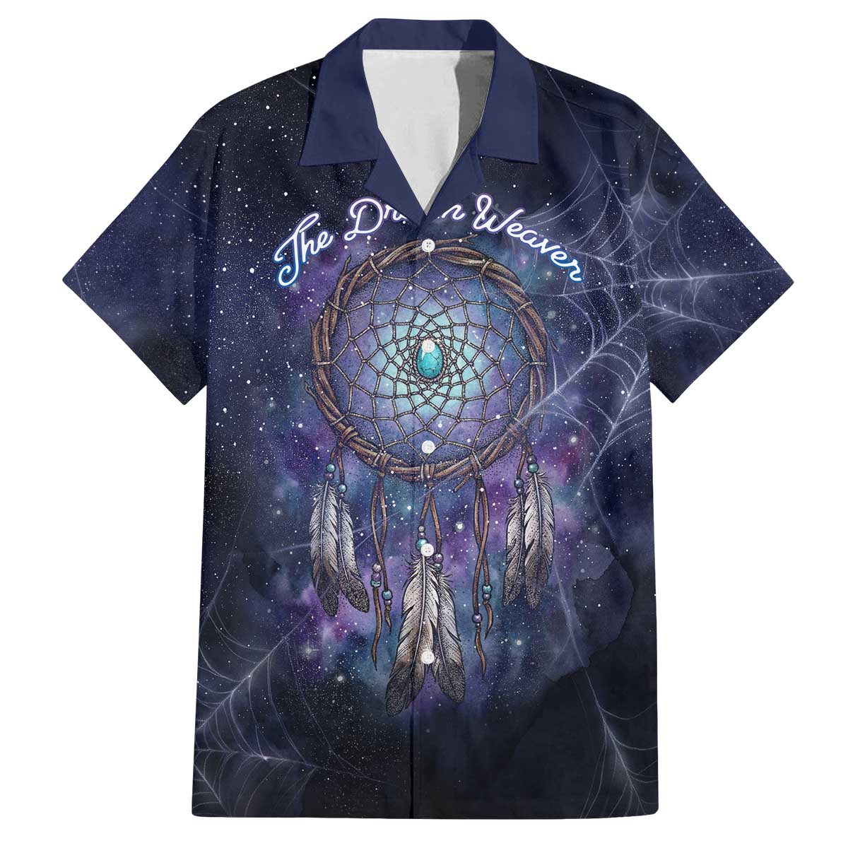 Dreamcatcher Native American Family Matching Off The Shoulder Long Sleeve Dress and Hawaiian Shirt Feathers and Starry Night Sky The Dream Weaver Theme - Wonder Print Shop