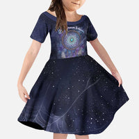 Dreamcatcher Native American Family Matching Off Shoulder Maxi Dress and Hawaiian Shirt Feathers and Starry Night Sky The Dream Weaver Theme - Wonder Print Shop