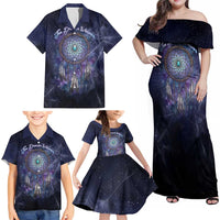 Dreamcatcher Native American Family Matching Off Shoulder Maxi Dress and Hawaiian Shirt Feathers and Starry Night Sky The Dream Weaver Theme - Wonder Print Shop