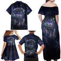 Dreamcatcher Native American Family Matching Off Shoulder Maxi Dress and Hawaiian Shirt Feathers and Starry Night Sky The Dream Weaver Theme - Wonder Print Shop