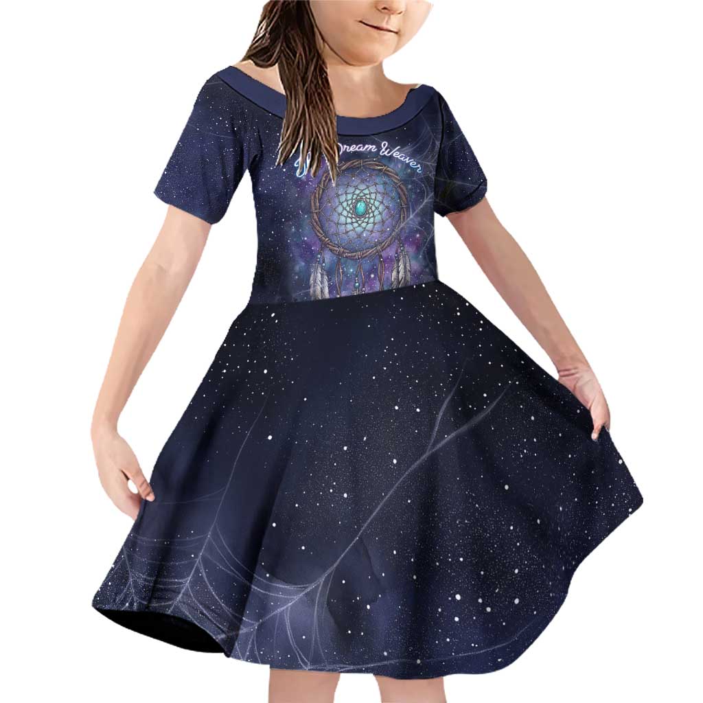 Dreamcatcher Native American Family Matching Off Shoulder Short Dress and Hawaiian Shirt Feathers and Starry Night Sky The Dream Weaver Theme - Wonder Print Shop