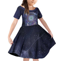 Dreamcatcher Native American Family Matching Off Shoulder Short Dress and Hawaiian Shirt Feathers and Starry Night Sky The Dream Weaver Theme - Wonder Print Shop