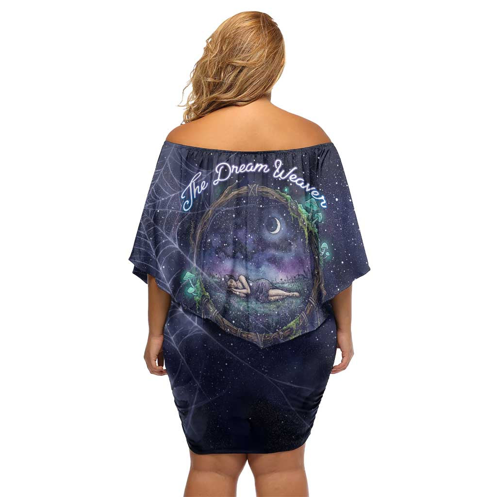 Dreamcatcher Native American Family Matching Off Shoulder Short Dress and Hawaiian Shirt Feathers and Starry Night Sky The Dream Weaver Theme - Wonder Print Shop