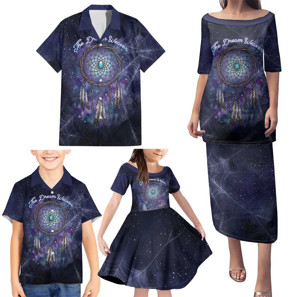 Dreamcatcher Native American Family Matching Puletasi and Hawaiian Shirt Feathers and Starry Night Sky The Dream Weaver Theme - Wonder Print Shop