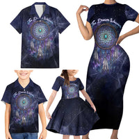 Dreamcatcher Native American Family Matching Short Sleeve Bodycon Dress and Hawaiian Shirt Feathers and Starry Night Sky The Dream Weaver Theme - Wonder Print Shop
