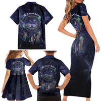 Dreamcatcher Native American Family Matching Short Sleeve Bodycon Dress and Hawaiian Shirt Feathers and Starry Night Sky The Dream Weaver Theme - Wonder Print Shop