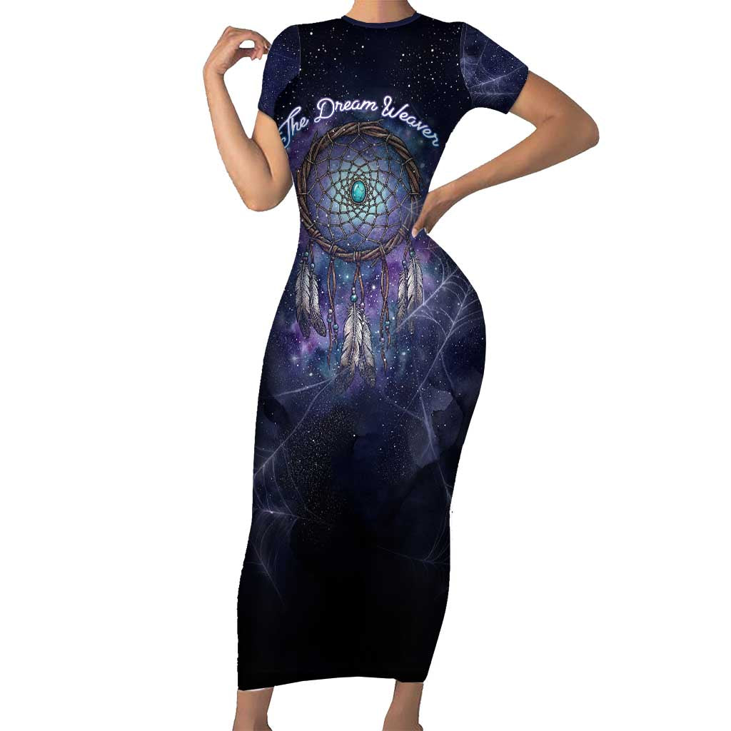 Dreamcatcher Native American Family Matching Short Sleeve Bodycon Dress and Hawaiian Shirt Feathers and Starry Night Sky The Dream Weaver Theme - Wonder Print Shop
