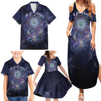 Dreamcatcher Native American Family Matching Summer Maxi Dress and Hawaiian Shirt Feathers and Starry Night Sky The Dream Weaver Theme - Wonder Print Shop