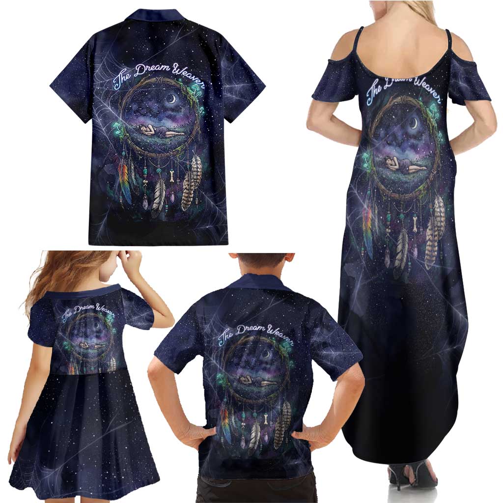 Dreamcatcher Native American Family Matching Summer Maxi Dress and Hawaiian Shirt Feathers and Starry Night Sky The Dream Weaver Theme - Wonder Print Shop