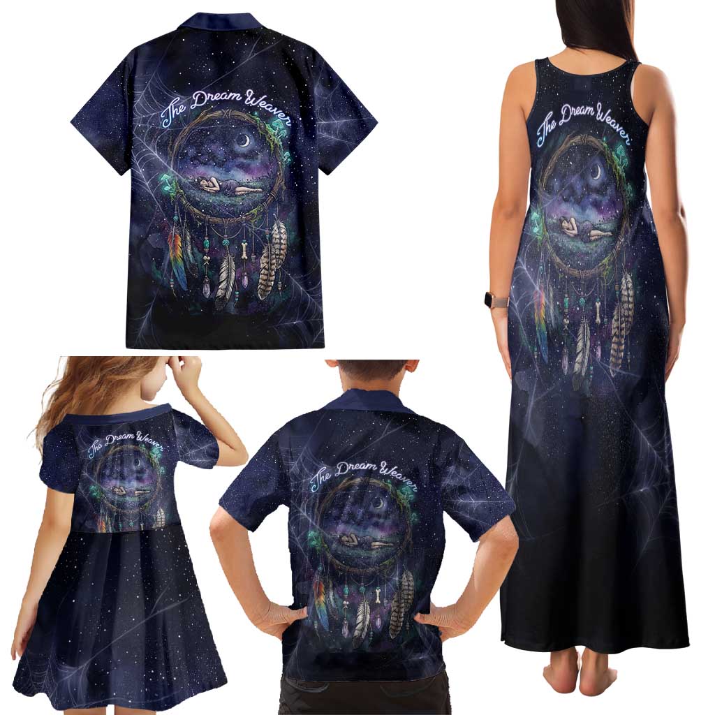 Dreamcatcher Native American Family Matching Tank Maxi Dress and Hawaiian Shirt Feathers and Starry Night Sky The Dream Weaver Theme - Wonder Print Shop