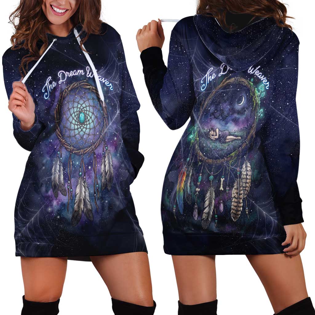 Dreamcatcher Native American Hoodie Dress Feathers and Starry Night Sky The Dream Weaver Theme - Wonder Print Shop