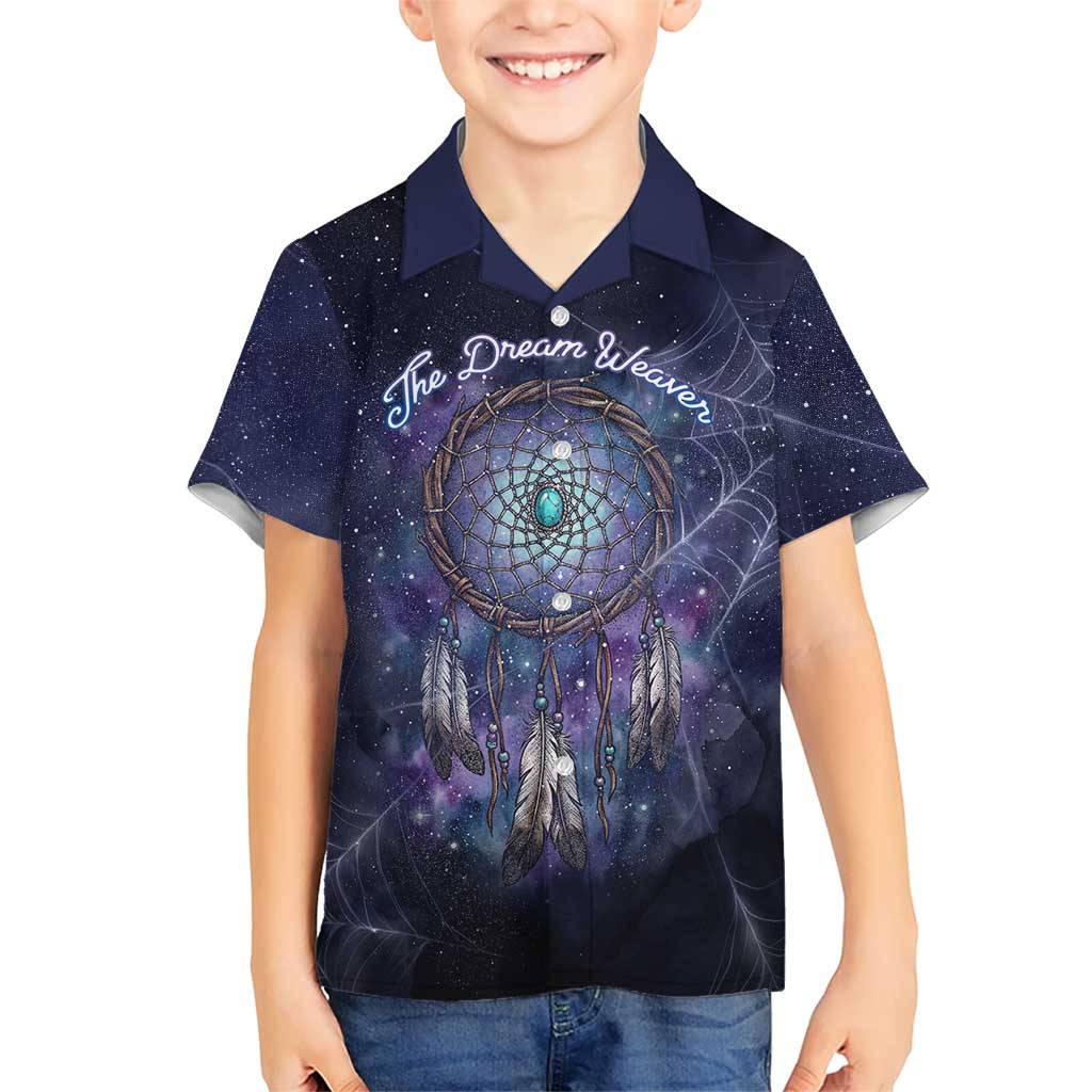 Dreamcatcher Native American Kid Hawaiian Shirt Feathers and Starry Night Sky The Dream Weaver Theme - Wonder Print Shop