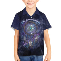 Dreamcatcher Native American Kid Hawaiian Shirt Feathers and Starry Night Sky The Dream Weaver Theme - Wonder Print Shop