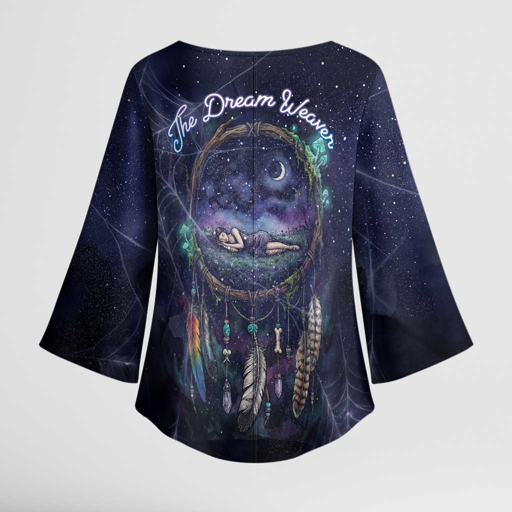 Dreamcatcher Native American Kimono Sleeve Blouse Feathers and Starry Night Sky The Dream Weaver Theme - Wonder Print Shop