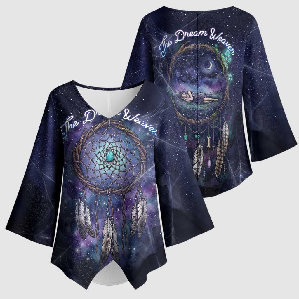 Dreamcatcher Native American Kimono Sleeve Blouse Feathers and Starry Night Sky The Dream Weaver Theme - Wonder Print Shop