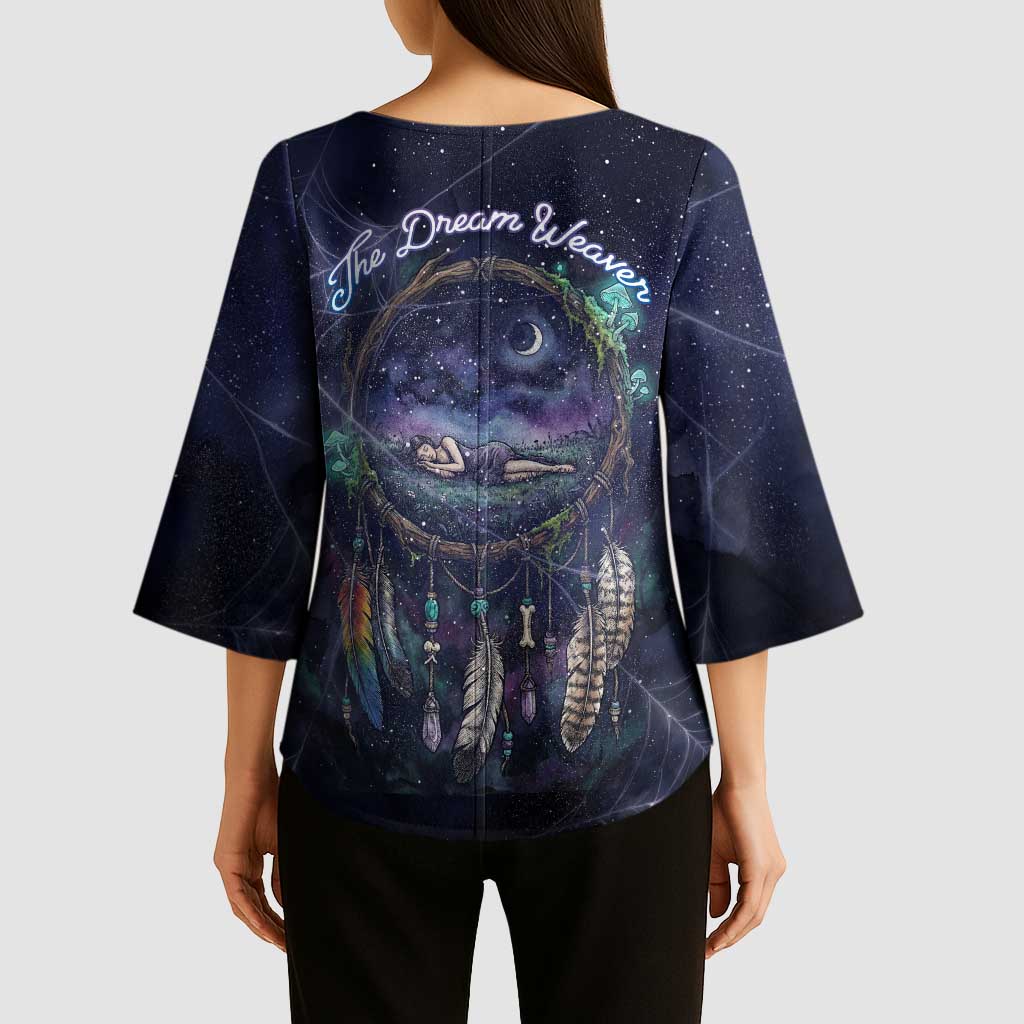 Dreamcatcher Native American Kimono Sleeve Blouse Feathers and Starry Night Sky The Dream Weaver Theme - Wonder Print Shop