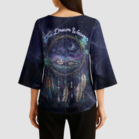 Dreamcatcher Native American Kimono Sleeve Blouse Feathers and Starry Night Sky The Dream Weaver Theme - Wonder Print Shop