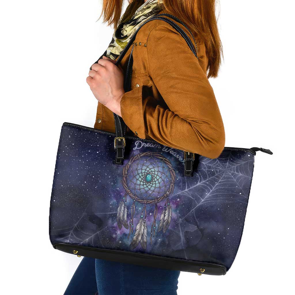 Dreamcatcher Native American Leather Tote Bag Feathers and Starry Night Sky The Dream Weaver Theme - Wonder Print Shop