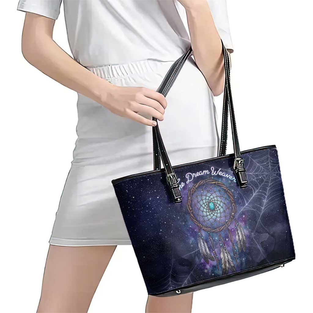 Dreamcatcher Native American Leather Tote Bag Feathers and Starry Night Sky The Dream Weaver Theme - Wonder Print Shop