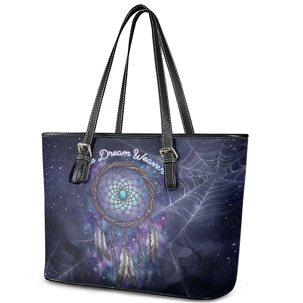 Dreamcatcher Native American Leather Tote Bag Feathers and Starry Night Sky The Dream Weaver Theme - Wonder Print Shop