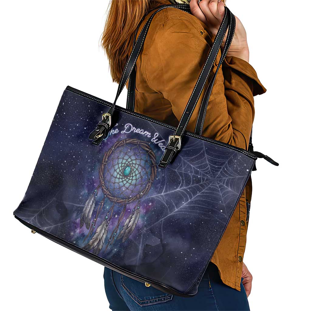Dreamcatcher Native American Leather Tote Bag Feathers and Starry Night Sky The Dream Weaver Theme - Wonder Print Shop