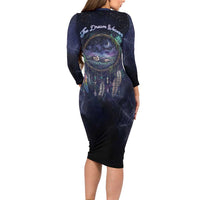 Dreamcatcher Native American Long Sleeve Bodycon Dress Feathers and Starry Night Sky The Dream Weaver Theme - Wonder Print Shop