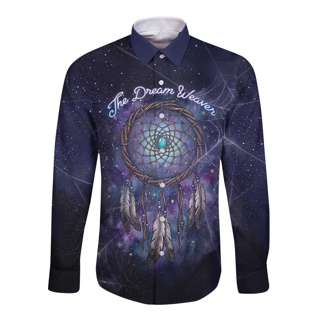 Dreamcatcher Native American Long Sleeve Button Shirt Feathers and Starry Night Sky The Dream Weaver Theme - Wonder Print Shop